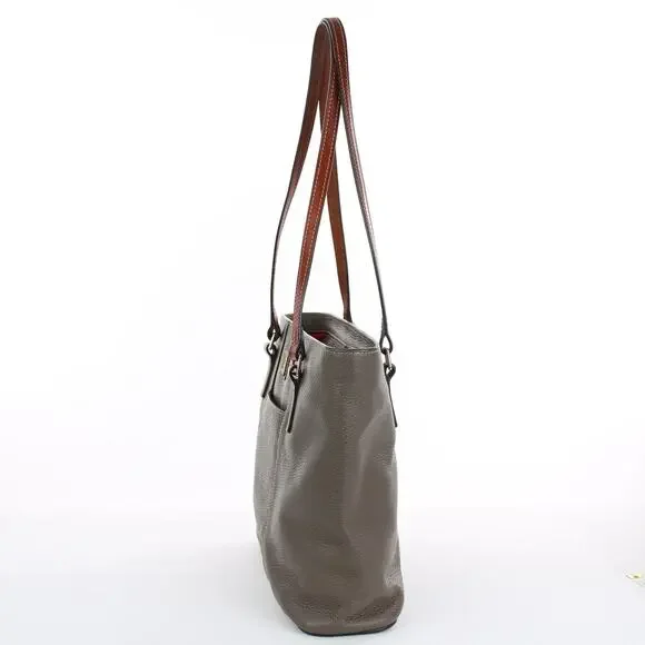 Dooney & Bourke Lexington Tote Bag Pebbled Leather Gray Brown Handles Large - Picture 3 of 9